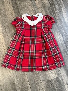 Edgehill Collection Red tartan festive Plaid Dress with White Collar 9M